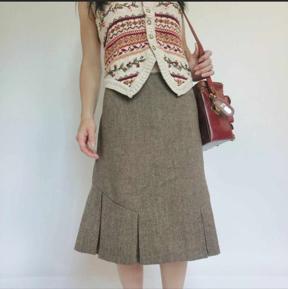 2000's George Wool Blend Skirt Pleated Hem Midi Skirt Academia Office Preppy Old